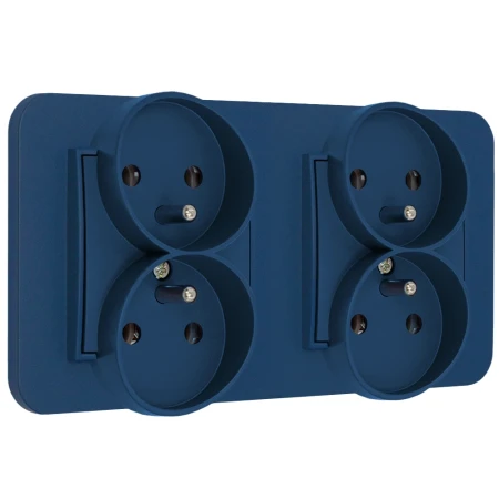 Dwa gniazda podwójne z ramką zaokrągloną seria MINI kolor navy blue