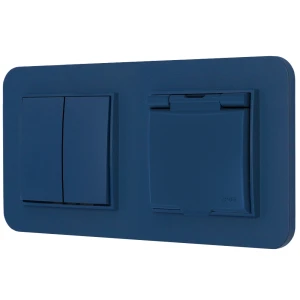 Włącznik podwójny z gniazdem hermetycznym z ramką zaokrągloną seria MINI kolor navy blue