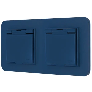 Dwa gniazda hermetyczne do łazienki z ramką zaokrągloną seria MINI kolor navy blue