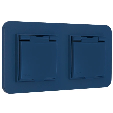 Dwa gniazda hermetyczne do łazienki z ramką zaokrągloną seria MINI kolor navy blue