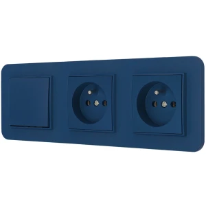 Włącznik pojedynczy i dwa gniazda pojedyncze z ramką zaokrągloną seria MINI kolor navy blue