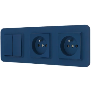 Włącznik podwójny i dwa gniazda pojedyncze z ramką zaokrągloną seria MINI kolor navy blue