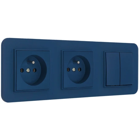 Włącznik podwójny i dwa gniazda pojedyncze z ramką zaokrągloną seria MINI kolor navy blue
