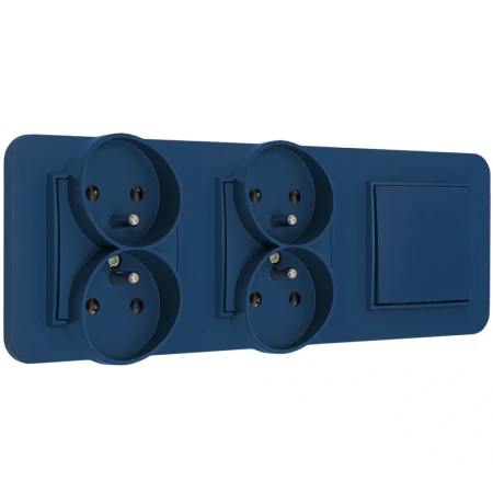 Włącznik pojedynczy i dwa gniazda podwójne z ramką zaokrągloną seria MINI kolor navy blue
