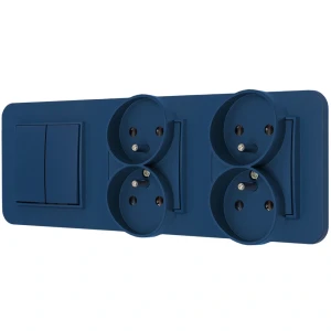 Włącznik podwójny i dwa gniazda podwójne z ramką zaokrągloną seria MINI kolor navy blue