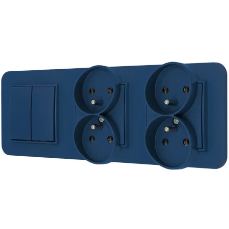 Włącznik podwójny i dwa gniazda podwójne z ramką zaokrągloną seria MINI kolor navy blue