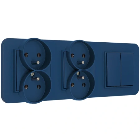 Włącznik podwójny i dwa gniazda podwójne z ramką zaokrągloną seria MINI kolor navy blue