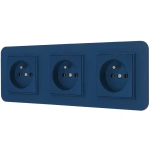 Trzy gniazda pojedyncze z ramką zaokrągloną seria MINI kolor navy blue