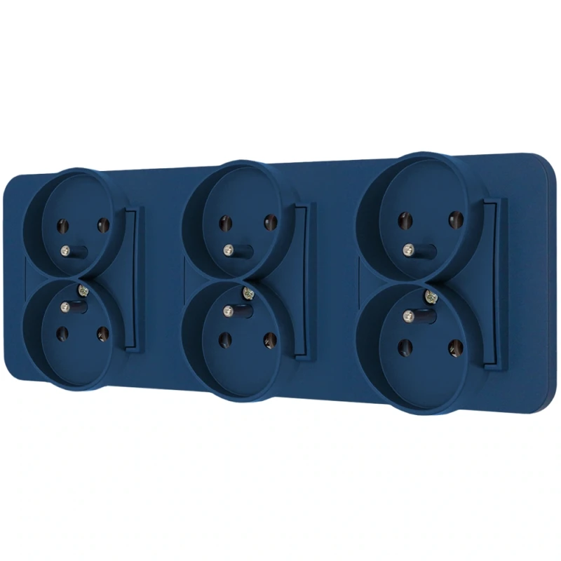 Trzy gniazda podwójne z ramką zaokrągloną seria MINI kolor navy blue