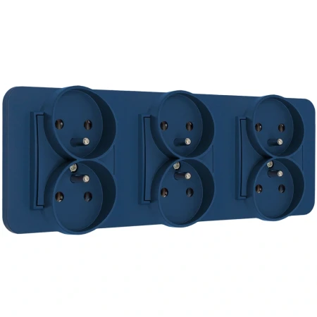 Trzy gniazda podwójne z ramką zaokrągloną seria MINI kolor navy blue