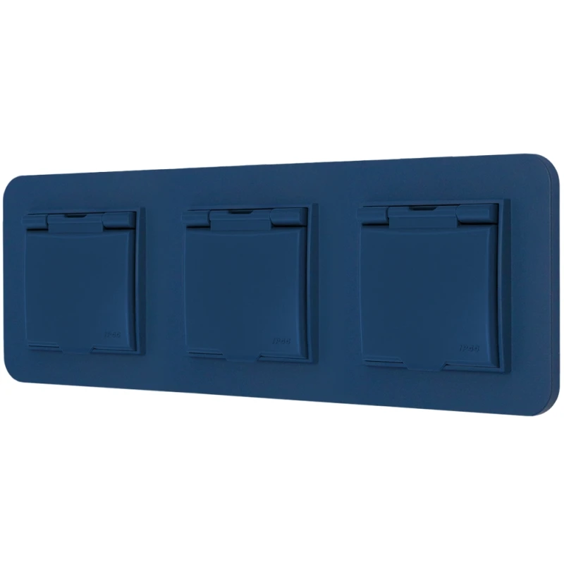 Trzy gniazda hermetyczne z ramką zaokrągloną seria MINI kolor navy blue