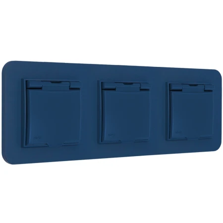 Trzy gniazda hermetyczne z ramką zaokrągloną seria MINI kolor navy blue