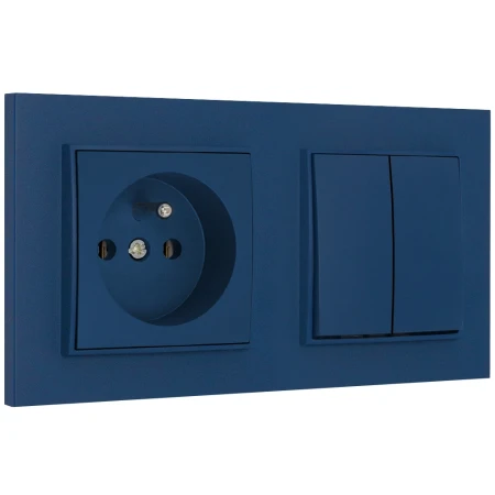 Włącznik podwójny z gniazdem pojedynczym z ramką kwadratową seria MINI kolor navy blue