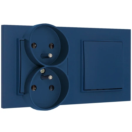 Włącznik pojedynczy z gniazdem podwójnym z ramką kwadratową seria MINI kolor navy blue