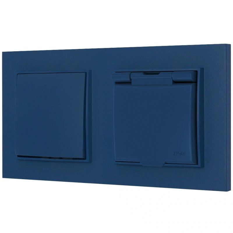 Włącznik pojedynczy z gniazdem hermetycznym z ramką kwadratową seria MINI kolor navy blue