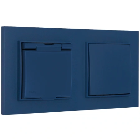 Włącznik pojedynczy z gniazdem hermetycznym z ramką kwadratową seria MINI kolor navy blue