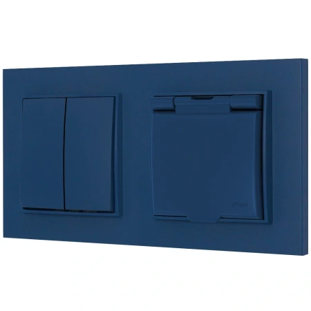 Włącznik podwójny z gniazdem hermetycznym z ramką kwadratową seria MINI kolor navy blue