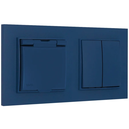 Włącznik podwójny z gniazdem hermetycznym z ramką kwadratową seria MINI kolor navy blue