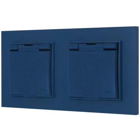 Dwa gniazda hermetyczne do łazienki z ramką kwadratową seria MINI kolor navy blue