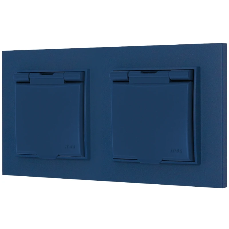 Dwa gniazda hermetyczne do łazienki z ramką kwadratową seria MINI kolor navy blue