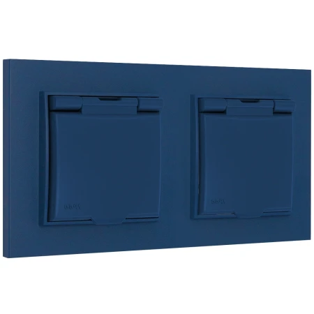 Dwa gniazda hermetyczne do łazienki z ramką kwadratową seria MINI kolor navy blue