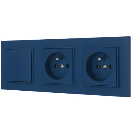 Włącznik pojedynczy i dwa gniazda pojedyncze z ramką kwadratową seria MINI kolor navy blue