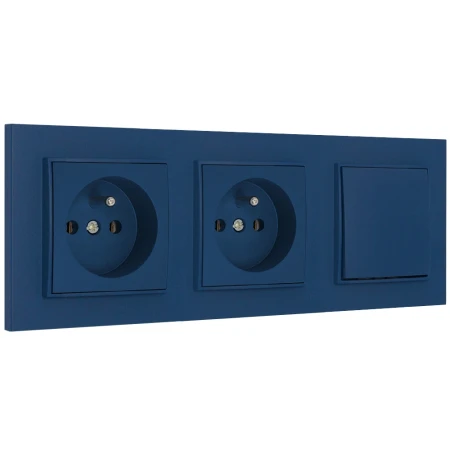 Włącznik pojedynczy i dwa gniazda pojedyncze z ramką kwadratową seria MINI kolor navy blue
