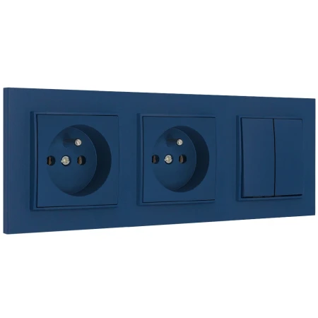 Włącznik podwójny i dwa gniazda pojedyncze z ramką kwadratową seria MINI kolor navy blue