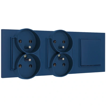 Włącznik podwójny i dwa gniazda podwójne z ramką kwadratową seria MINI kolor navy blue