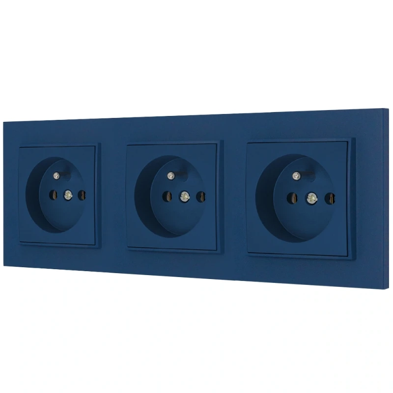 Trzy gniazda pojedyncze z ramką kwadratową seria MINI kolor navy blue