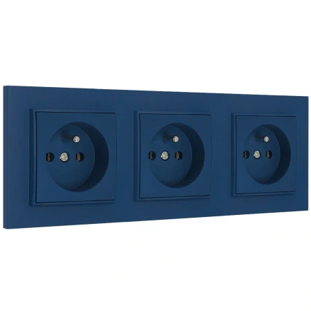 Trzy gniazda pojedyncze z ramką kwadratową seria MINI kolor navy blue