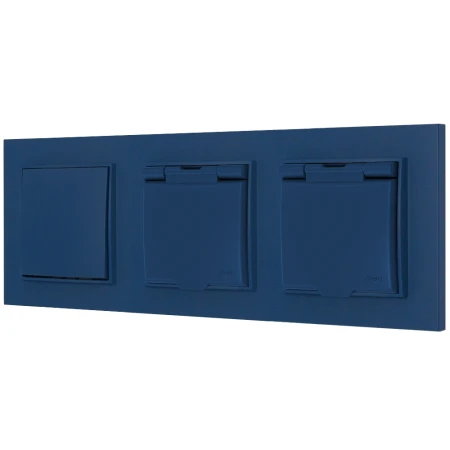 Włącznik pojedynczy i dwa gniazda hermetyczne z ramką kwadratową seria MINI kolor navy blue