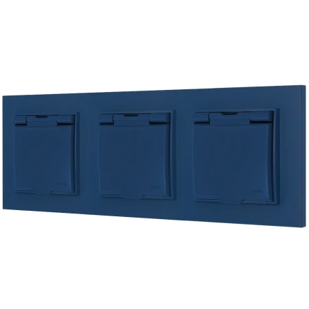 Trzy gniazda hermetyczne z ramką kwadratową seria MINI kolor navy blue