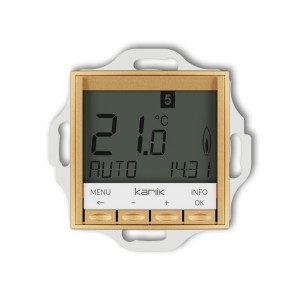 Mechanizm uniwersalnego elektronicznego tygodniowego regulatora temperatury podświetlenie białe Karlik seria MINI 29MRT-3.1 kolor złoty
