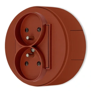 Gniazdo podwójne zestaw natynkowy okrągły seria Mini terakota