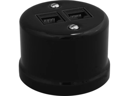 Gniazdo LAN natynkowe 2xRJ45 kat.5e 'Retro ceramic', czarne