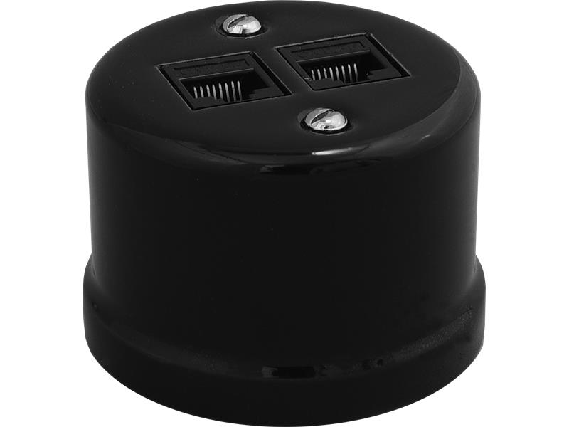 Gniazdo LAN natynkowe 2xRJ45 kat.5e 'Retro ceramic', czarne