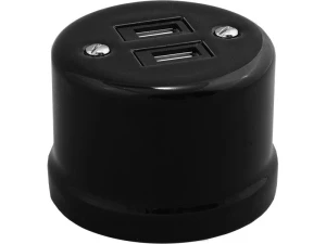Gniazdo USB podwójne natynkowe 3.2A 'Retro ceramic', czarne