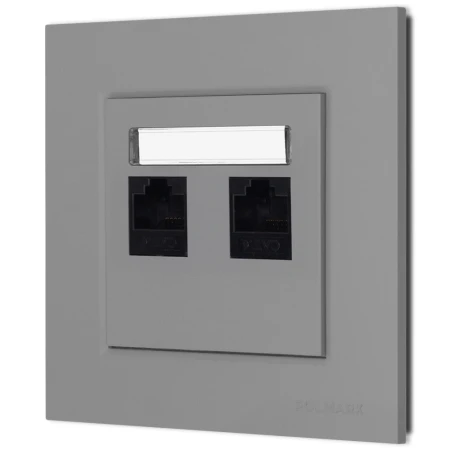 Gniazdo internetowe rj45 2x z ramką seria Bella kolor popiel mat