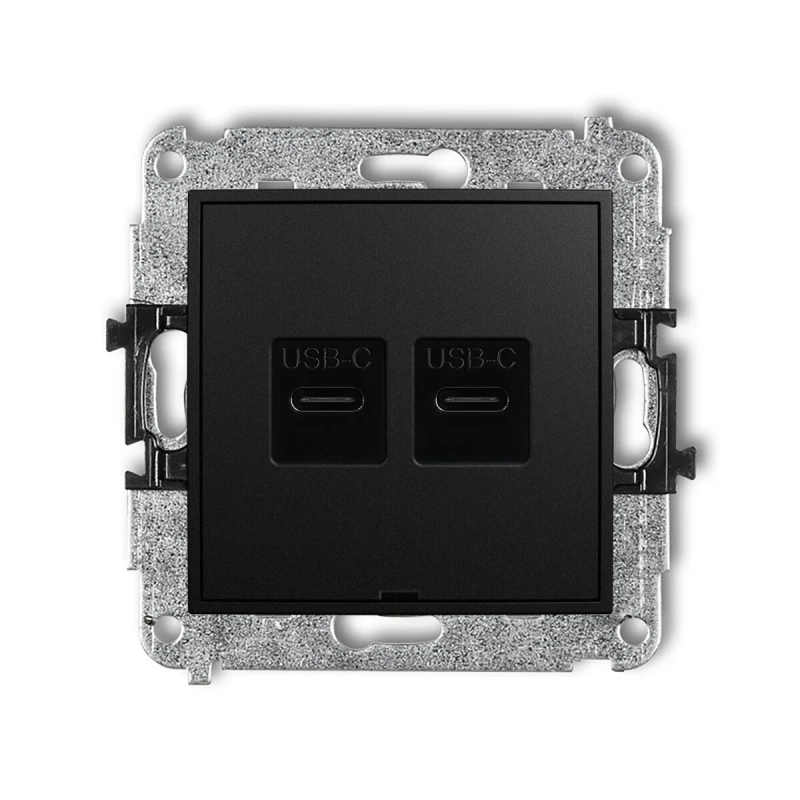 Karlik MINI Mechanizm ładowarki USB podwójnej 2xUSB C, 30W max., bez pola opisowego czarny mat 12MCUSBBO-9