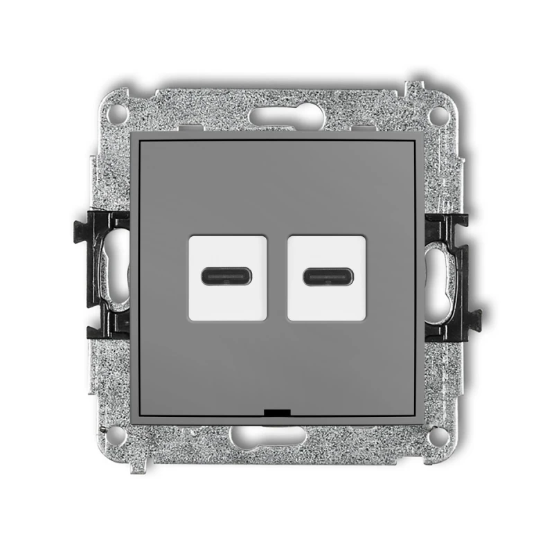 Karlik MINI Mechanizm ładowarki USB podwójnej 2xUSB C, 30W max., bez pola opisowego szary mat 27MCUSBBO-9