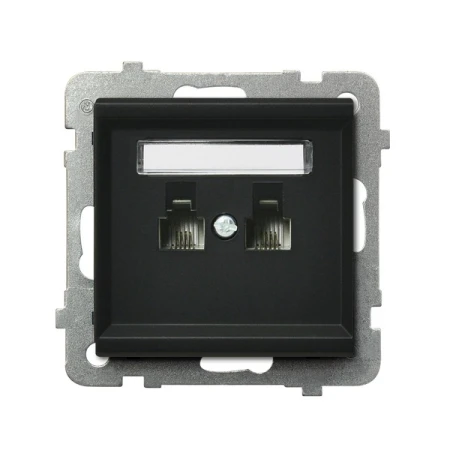 Gniazdo telefoniczne podwójne równoległe producent Ospel seria Sonata kolor Czarny mat kod GPT-2RR/m/33